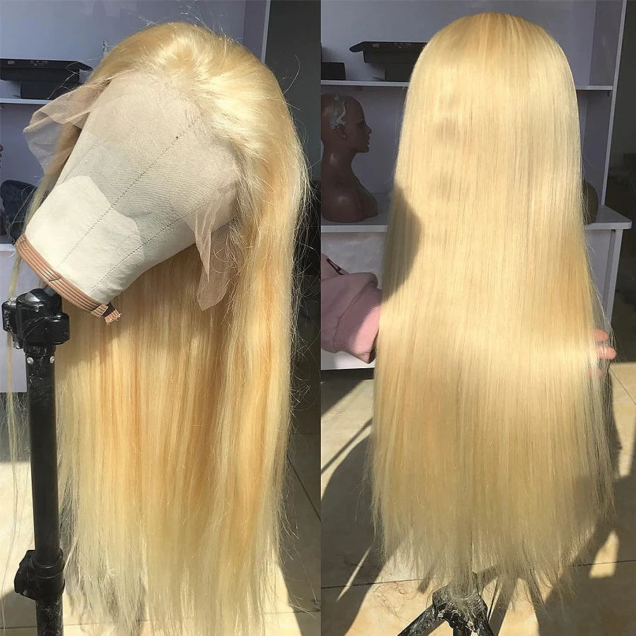 Wigirl прямые 8-26 28 40 дюймов Полностью кружевные человеческие волосы парики 613 блонд Невидимый Прозрачный бесклеевой для черной женщины