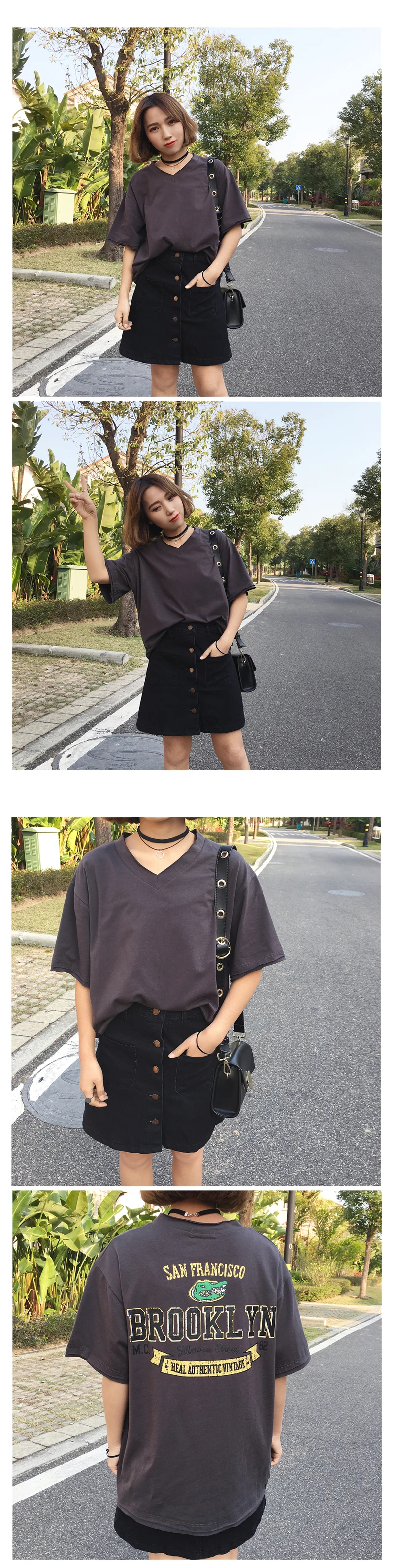 Camiseta Mujer весенне-Летняя женская футболка Топ корейский стиль Ulzzang Harajuku с буквенным принтом, футболка с коротким рукавом и v-образным вырезом