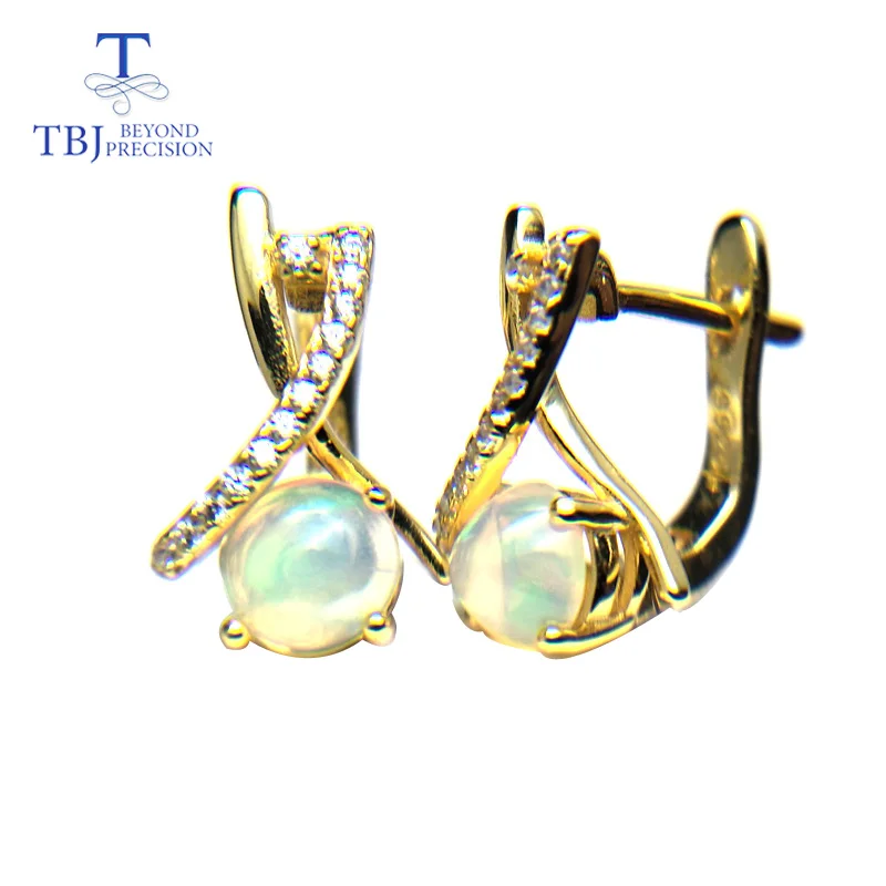 TBJ новая застежка серьги с натуральный Эфиопский Опал Круглый 6 мм 1.6ct драгоценный