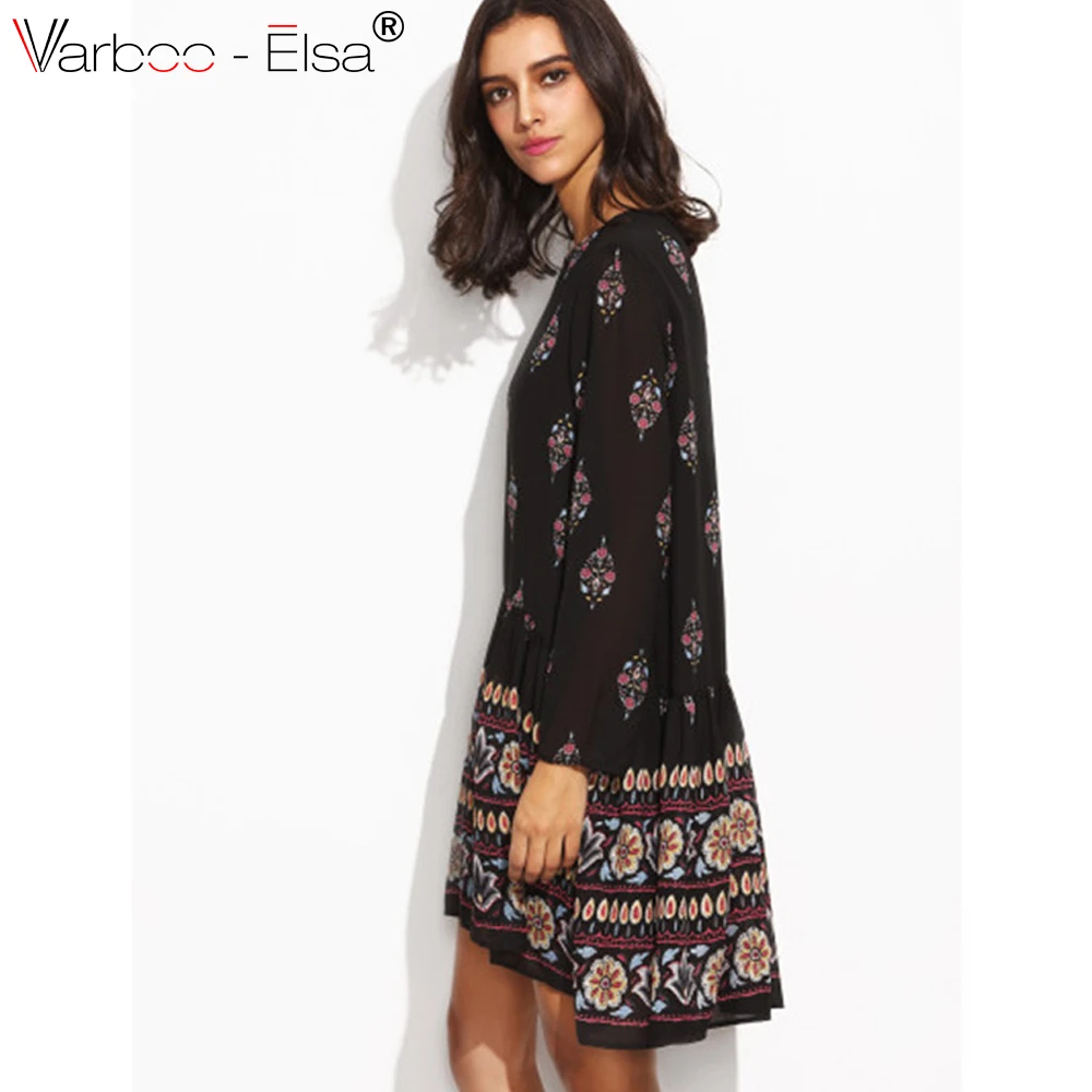 VARBOO_ELSA2017 Мода Чешский Лето Dress Печати Пляж Старинные Сексуальная drwss Женский Vestidos