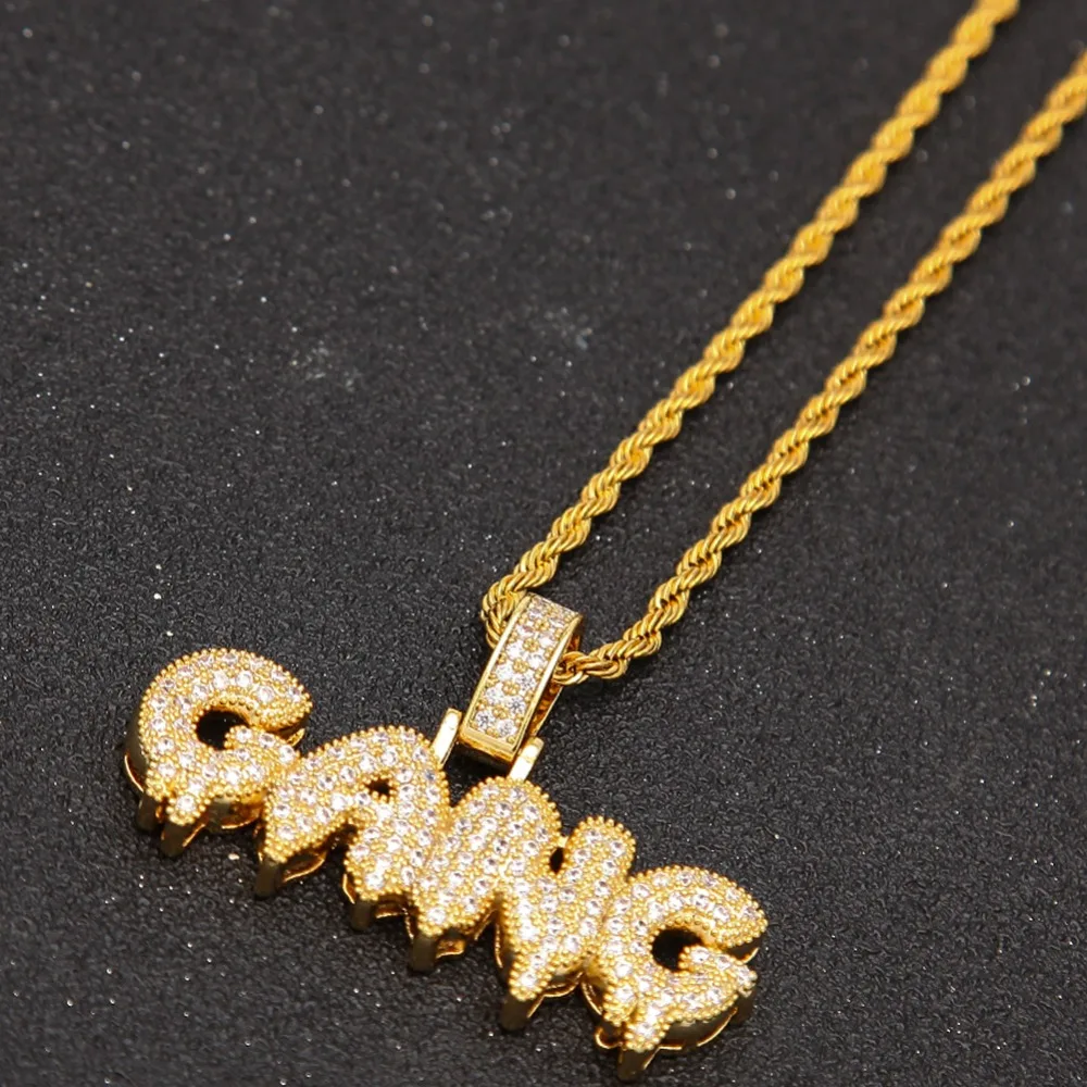 UWIN банда капельного пузыря буквы кулон AAA CZ Bling Iced Out микро проложили хип хоп ожерелье мужские хип-хоп ювелирные изделия