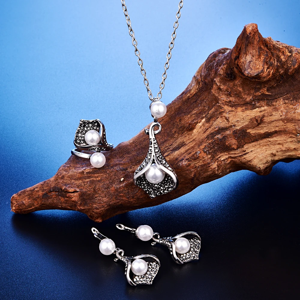 Комплект из колье серёг и кольца с жемчугом|necklace earring ring sets|jewelry sets for womenwedding jewelry |