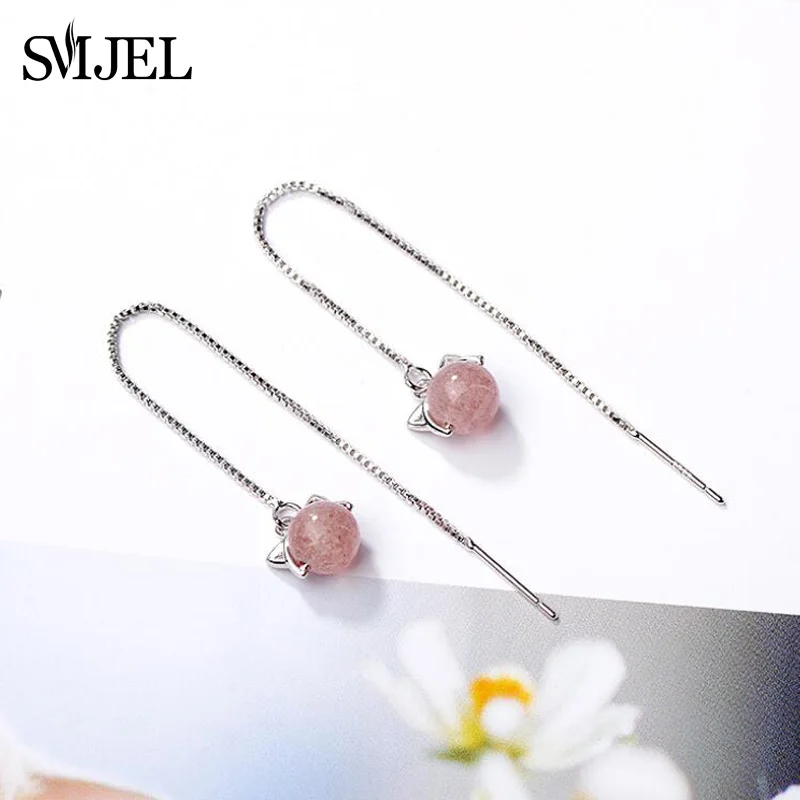 SMJEL милые сережки кошки шпилька тайский серебряный Клубника с натуральным