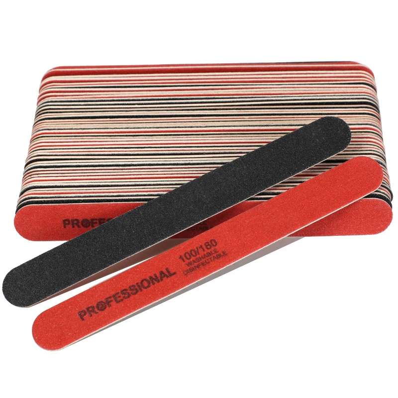 

Пилки для ногтей, деревянные, 100/180, 50 шт., прямые, для маникюра, моющиеся, красные, двусторонние, набор шлифовальных пилок