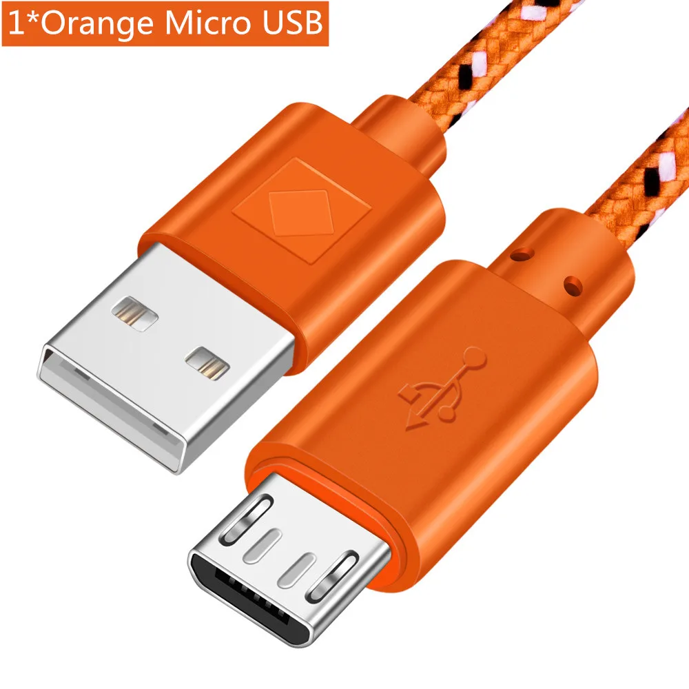 ROMICHW Micro USB кабель для быстрой зарядки USB кабель для передачи данных для samsung huawei Xiaomi LG sony Android мобильный телефон usb зарядный шнур - Цвет: Orange For Micro USB
