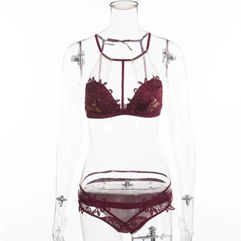 Горячая мода Сексуальная Открытая спина Холтер bralette набор кружевной женский