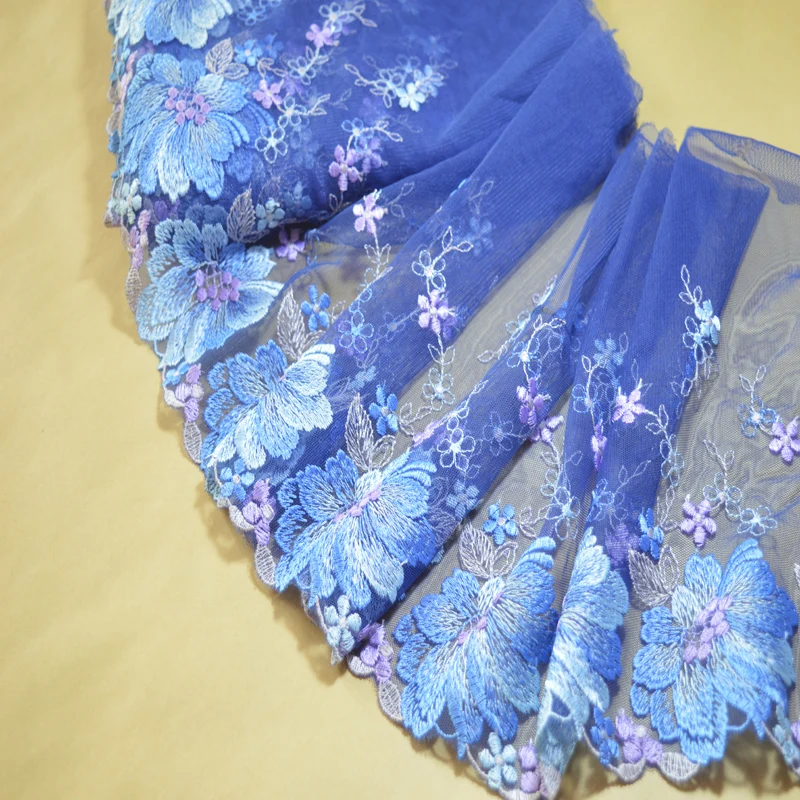 20cm (2yds/lot)blue~orange big shiny silk embroidery floral Venise Venice Lace Trim Applique Sewing Craft 2018011405 | Дом и сад