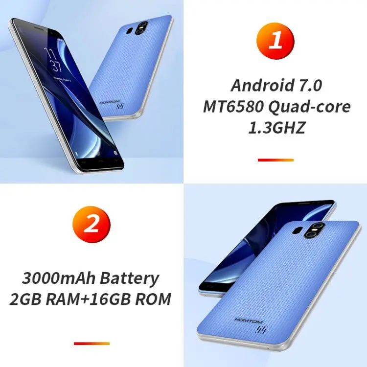 Original HOMTOM S16 5.5&quot18:9 Full Screen Android 7.0 Quad Core Smartphone 2GB+16GB Dual Back lens 3000mAh 3G Fingerprint ID | Мобильные