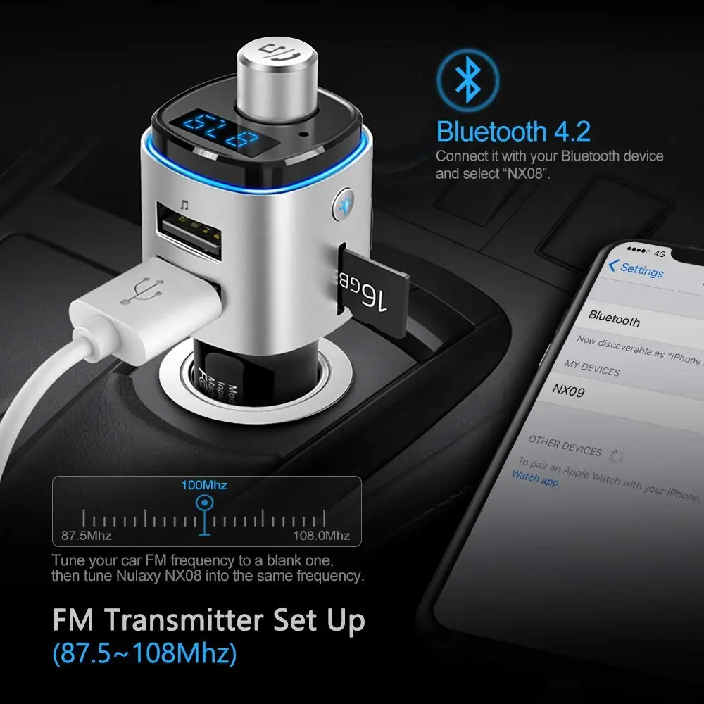 SeenDa QC3.0 автомобиля Зарядное устройство Bluetooth FM передатчик свободные руки