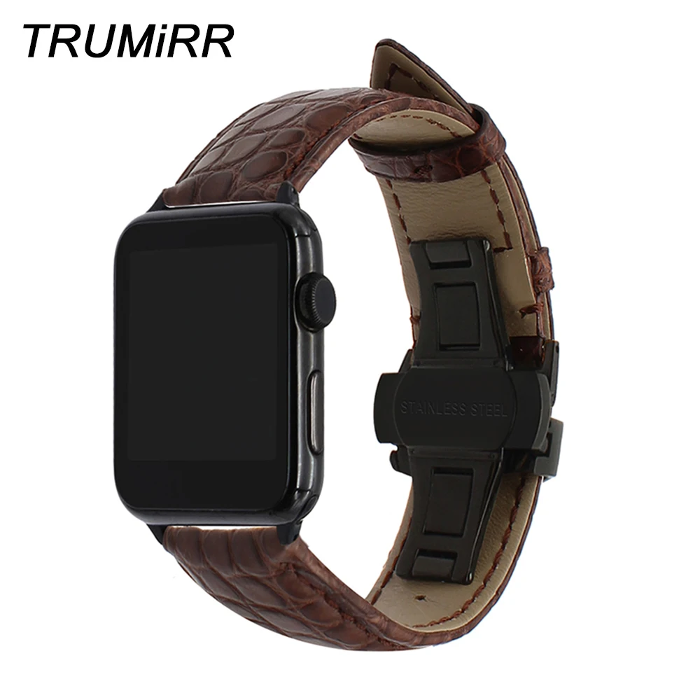 Ремешок из натуральной кожи аллигатора для iWatch Apple Watch 5 4 3 2 38 мм 40 42 44 ремешок с