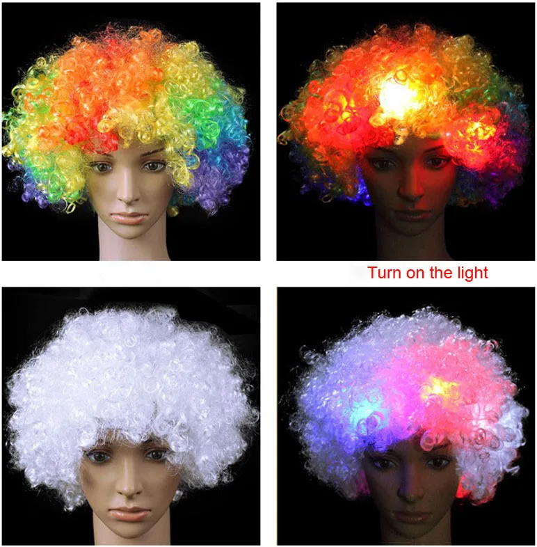 LED Light Headgear Flash Explosion Head Wig Prom Clown Clown Fans Carnival Wig cap hat Fan Headgear Adult Child Curly Hair party