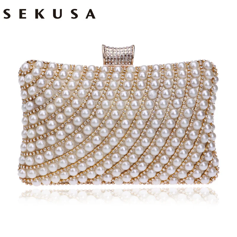 Женская вечерняя сумка-клатч SEKUSA с металлическими стразами и цепочкой