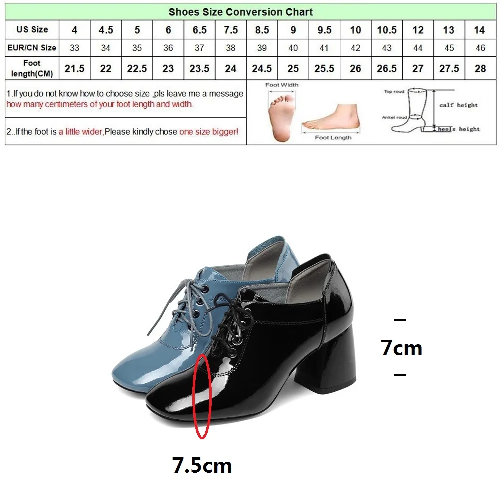 

DRFARGO Spring Autumn Genuine Leather Square Toe Block High Heel Ankle Boots for Women Black Lace up Botas Mujer OLDH492