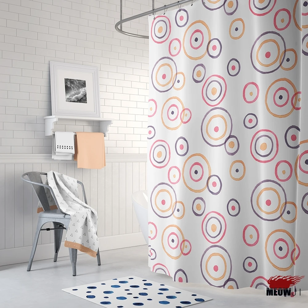 Fresh Blue Watercolor Dots Shower Curtain Printed Polyester Fabric Bathroom Decor with Hooks Free Shipping | Дом и сад