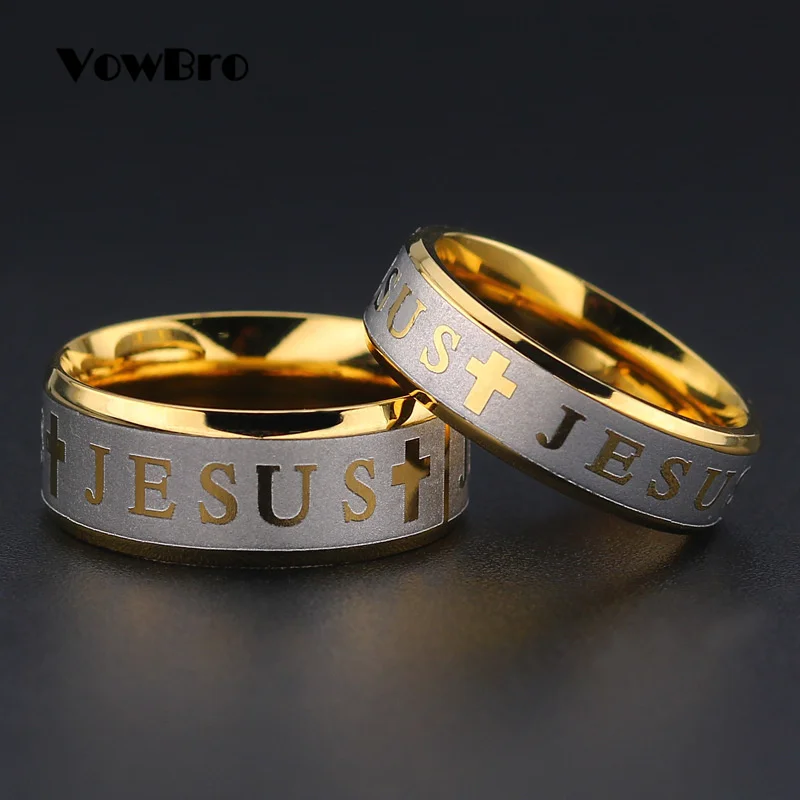 Мужское серебряное кольцо VowBro из титановой стали с надписью jesus cross 8 мм 316 |