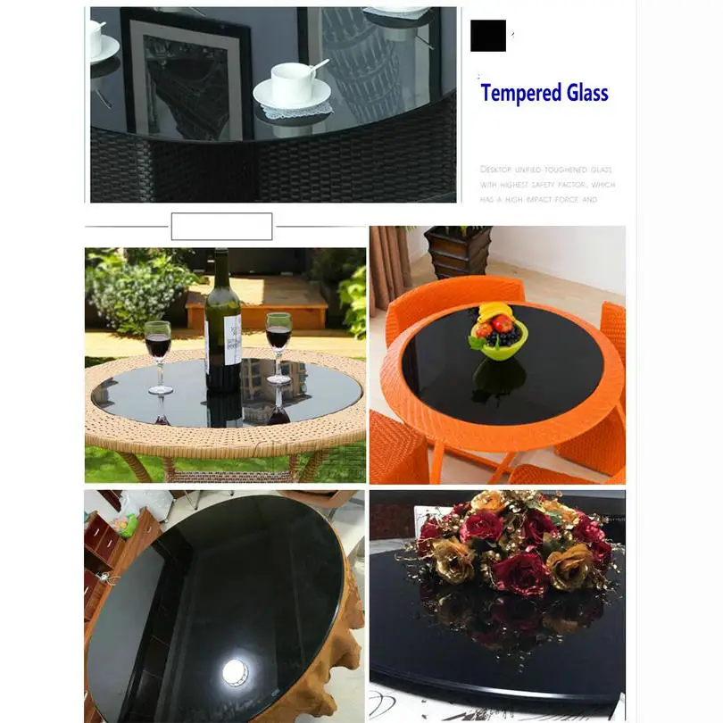 HQ BL01 Black Color 68-118CM/26-46INCH Tempered Glass Top with Lazy Susan Glass Turntable Swivel Plate for Round Dining Table
