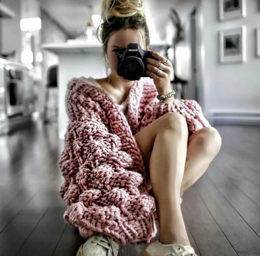 Женские свитера в западном стиле осень и зима 2018 ручная вязка шерсть открытый шов