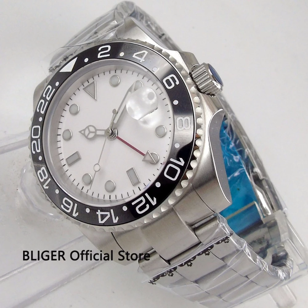 Sapphire Glass BLIGER 40 мм белые стерильные мужские часы с керамическим циферблатом