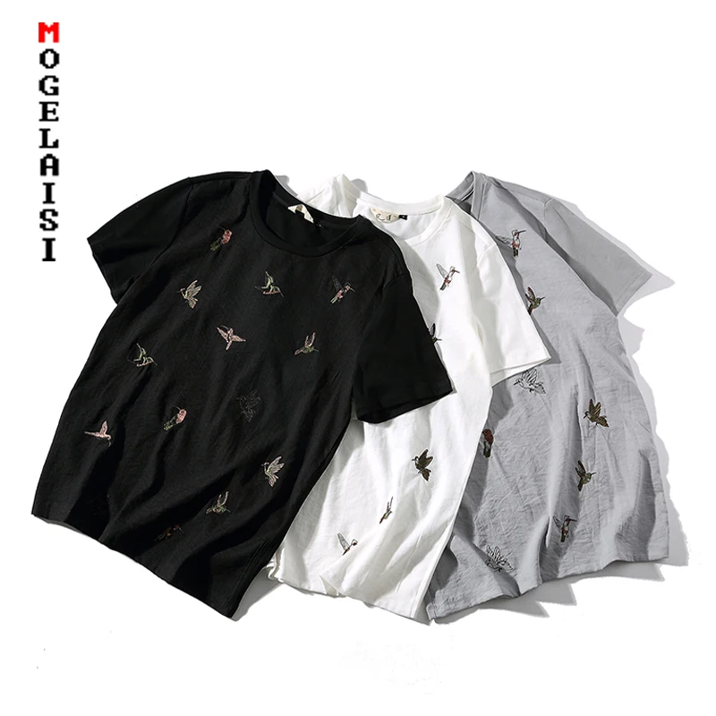 New t shirt men summer short sleeve embroidery linen cotton O-neck Breathable tshirt high quality tops Plus size 5XL QT3023-1802 | Мужская