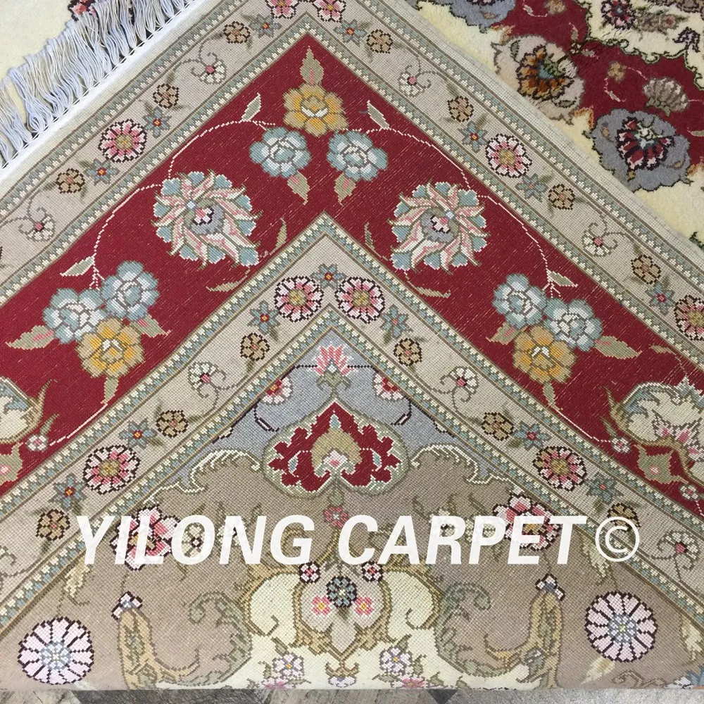 Yilong Шелковый шерстяной ковер с узелком 5x8 дюймов персидский красный медальоном в