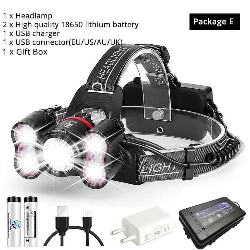 Package E Супер яркий светодиодный налобный фонарь-1 шт. T6+ 40x2835 светодиодный головной светильник 4 светильник ing режимов с интеллигентая(ый) светильник зондирования для кемпинга Рыбная ловля - Испускаемый цвет: Package E