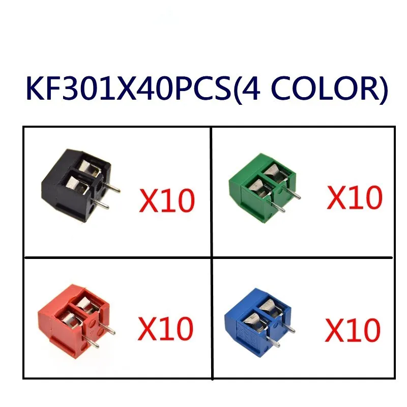40 шт./лот KF301 2P винт 2Pin 5 0 мм прямой контакт PCB винтовой блок 4 цвета