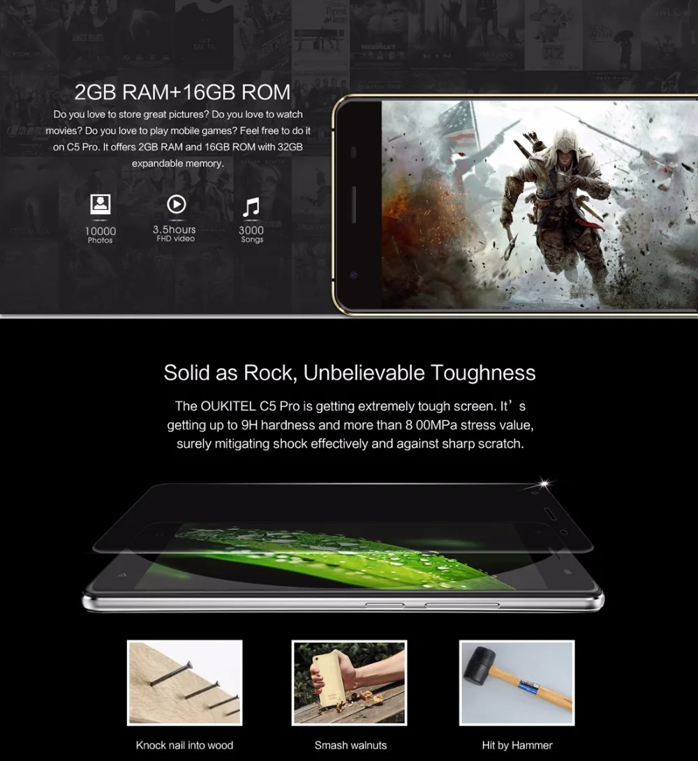 OUKITEL C5 Pro смартфон 5 0 дюймов Android 7 mtk6737 четыре ядра 1 3 ГГц 2 ГБ Оперативная память 16