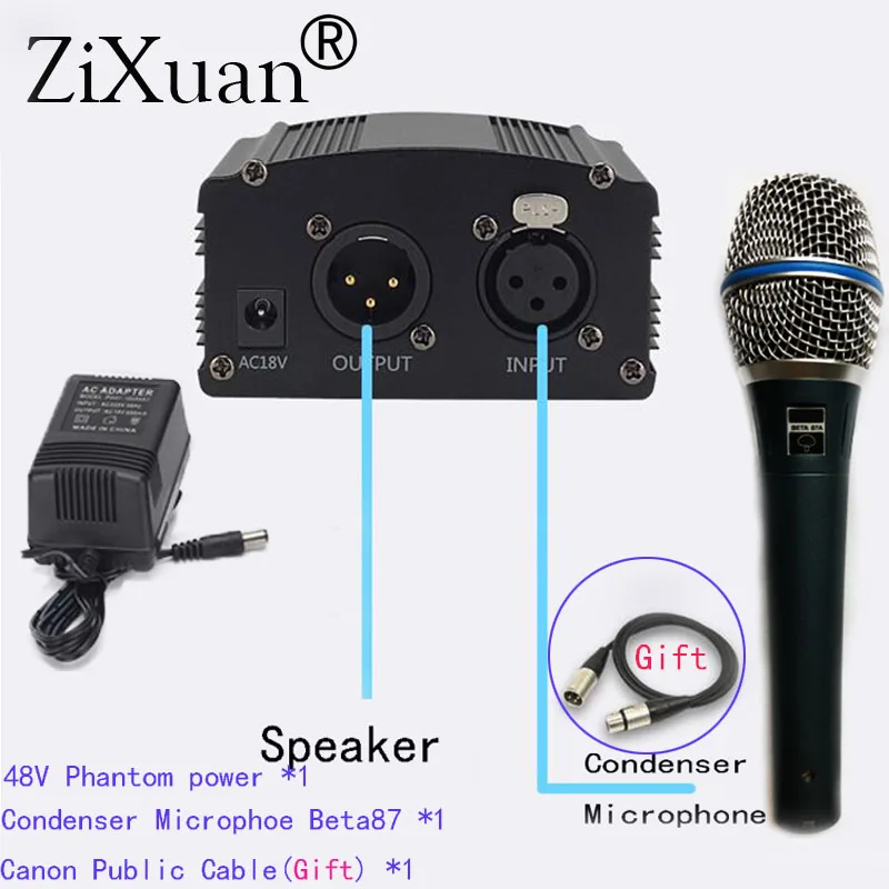 Fonte de Alimentação Fantasma + Microfone Gravação de Microfone Beat87 para Qualquer Microfone Zixuan Condensador 1-channel 48 v