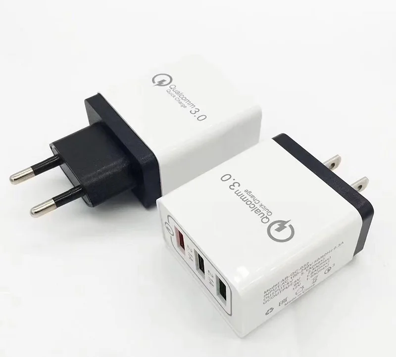 100PCS Fast Quick Usb Wall Travel Charger QC 3.0 Three Usb Ports SmartPhone Chargers US&EU Fast Charging By Free DHL