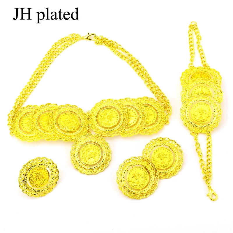 JHplated, монета, ожерелье, серьги, кольцо, браслет, большая монета, ювелирные наборы золотого цвета, турецкие монеты, арабские подарки, турки, африканские вечерние