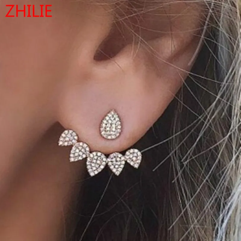 Корейская мода 2016 новые серьги с кристаллами спереди сзади двусторонние Модные