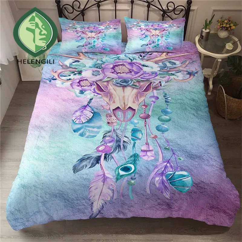 

HELENGILI 3D Bedding Set Dreamcatcher Print Duvet Cover Set Lifelike Bedclothes with Pillowcase Bed Set Home Textiles #BWM-08