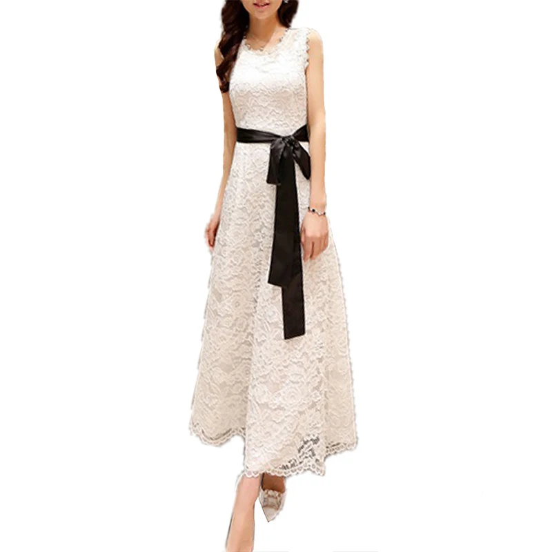 Женское платье на бретелях с круглым вырезом без рукавов высокой талией