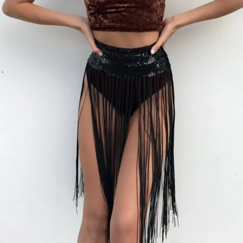

Sexy Swimwear Cover Up Women Sequin Shiny Club Mini Skirt Party Beach Dress Dance Tassel Fringe High Waist Cover Up Lot