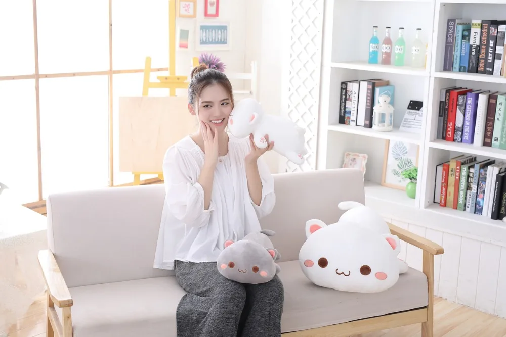 1 шт. 35/50/65 см Kawaii Лежа кошка плюшевые игрушки милый Кот кукла одежда с принтом с животными, мягкая подушка мультфильм подушки для детей Рождественский подарок