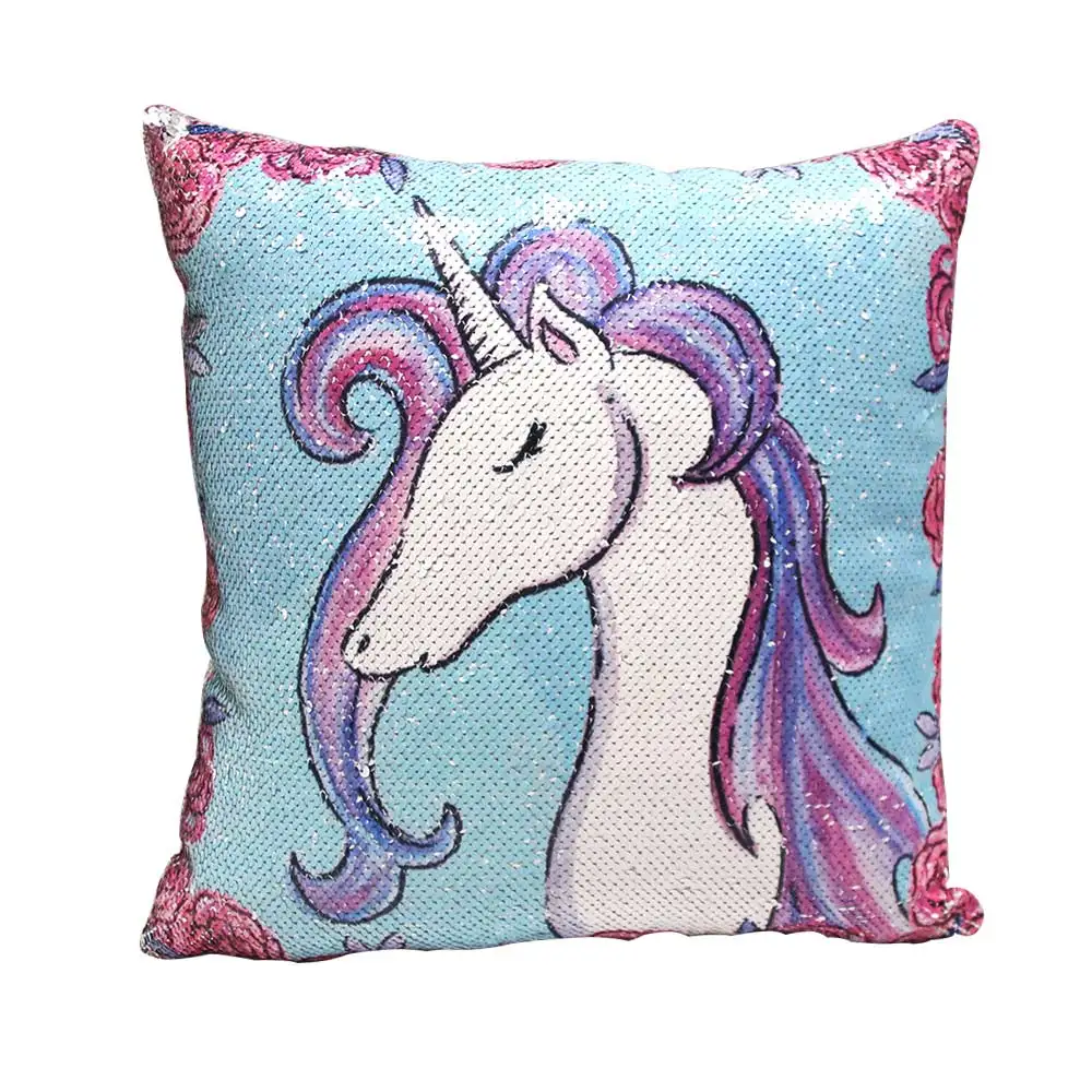 Miracille Sequins Unicorn подушка для дивана квадратный Детский мультфильм DIY Реверсивный
