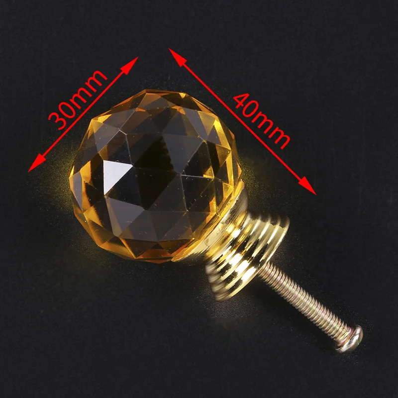 30mm Gold Yellow NAIERDI 20-30 мм кристальная ручка прозрачная Хрустальная Стеклянная Ручка для шкафа выдвижной ящик кухонный шкаф; гардероб ручки мебельная фурнитура - Цвет: 30mm Gold Yellow