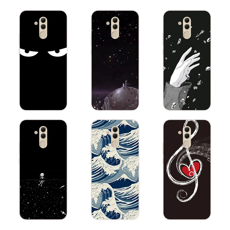 huawei mate 20 lite Case Silicon Black graffiti Painting Soft TPU Back Cover for Protect Phone cases shell |