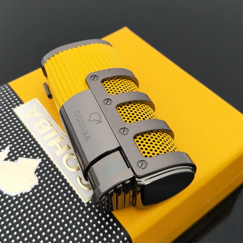 COHIBA Gridding Stripes style Turbo Зажигалка карманная Бутановая газовая ветрозащитная Тройная