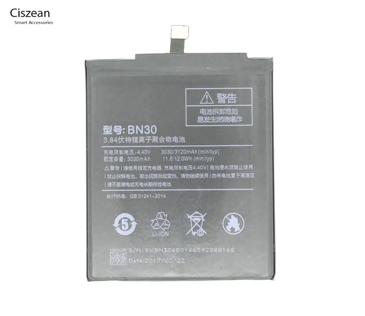 Ciszean BN30 / BN 30 Сменный аккумулятор для Xiaomi Redmi Hongmi Redrice 4A mi 4 A 3120 мА-ч/12.0Wh Batteria батареей