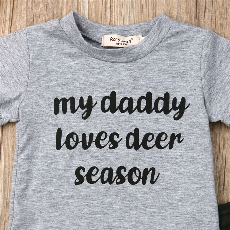 Летняя футболка для маленьких девочек топ камуфляжные штаны комплект одежды |