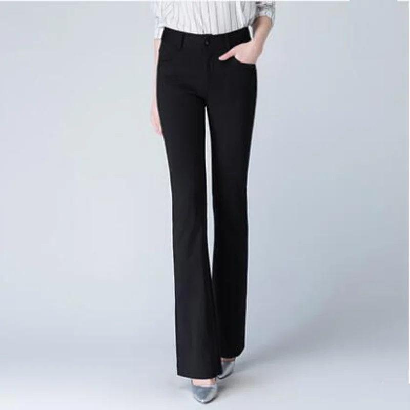 

2018 Spring and Autumn Female High Waist Flare Pants Elastic Straight Long Trousers OL Casual Solid Color Boot Cut Pants
