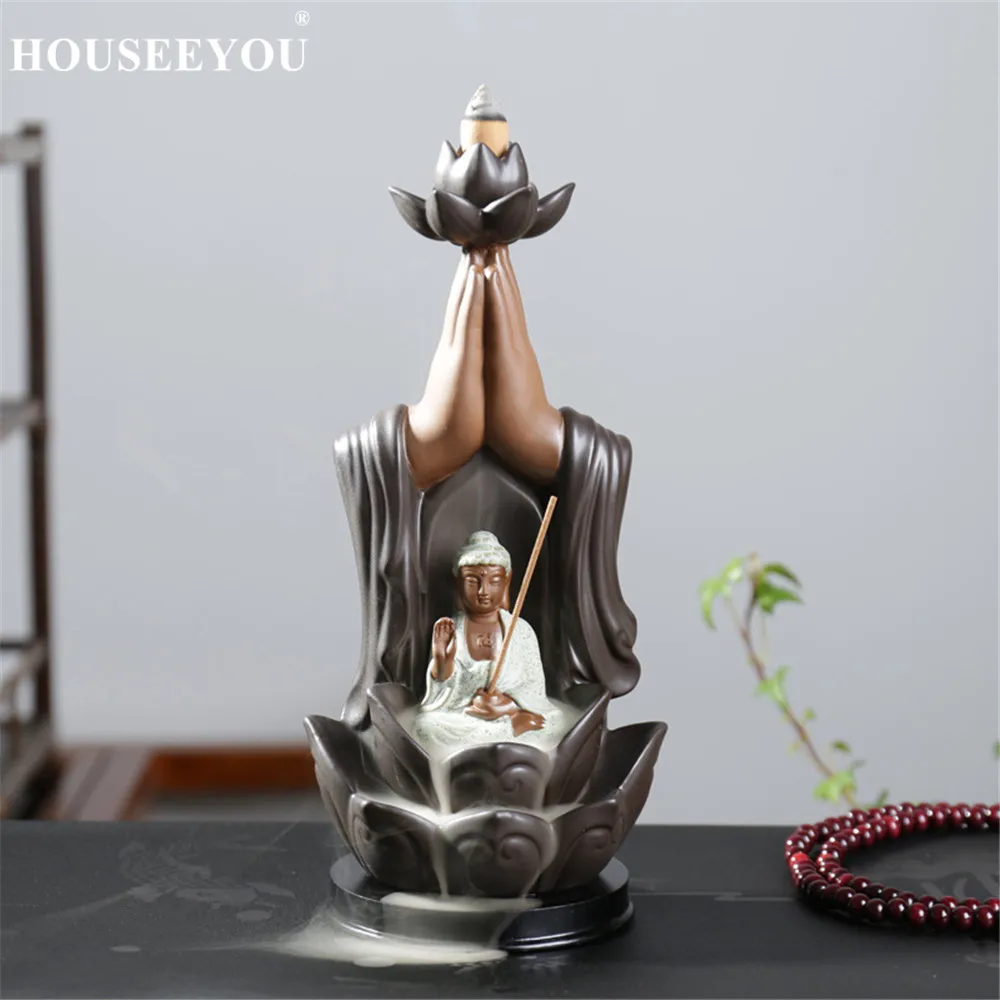 Backflow Incense Burner Ceramic Tathagata Buddha Cones Stick Holder Use In Home Office Teahouse Creative Decor | Дом и сад