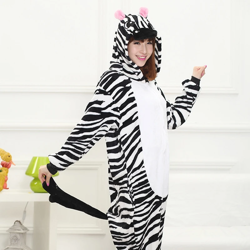 Adult Anime Kigurumi Onesies White Costume For Women Animal Zebra Bat Wolf Stitch Onepieces Sleepwear Home Cloths Girl