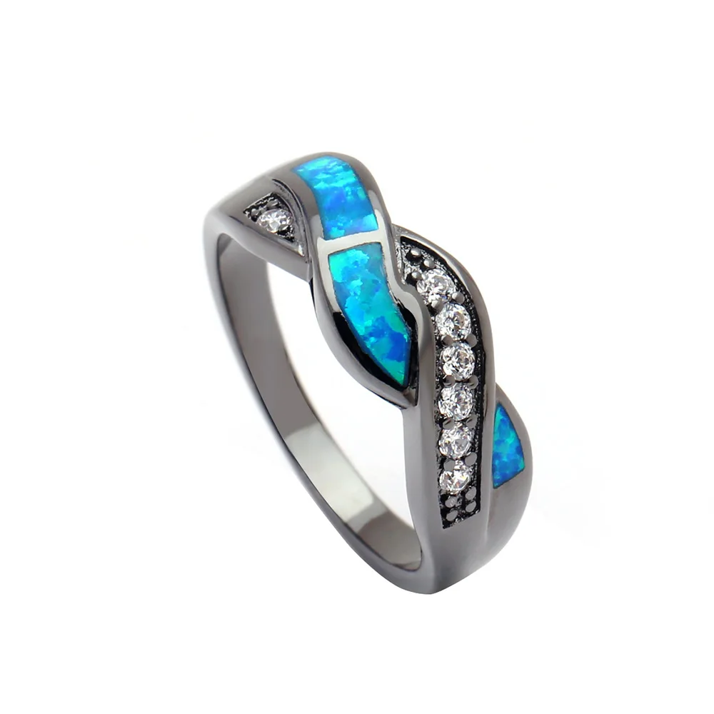 

Fashion Silver Color Ring Opal Jewelry Engagement Finger Rings For Women Wedding Gift Blue Stone Setting Size Distribution
