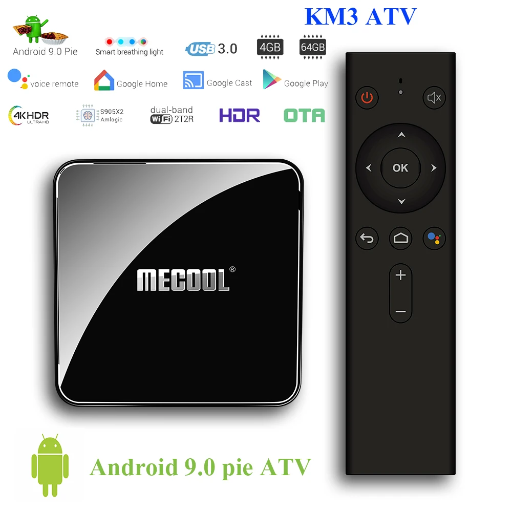 Сертифицированный Google Android tv 9 0 Box MECOOL KM3 A 4 Гб ram 64 Amlogic S905X2 K 2 4G/5G 2T2R WiFi BT4.0