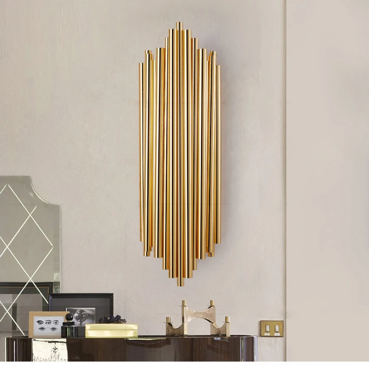 Nordic personality metel gold pipe wall lamp living room villa industrial background lighting sconce | Лампы и освещение