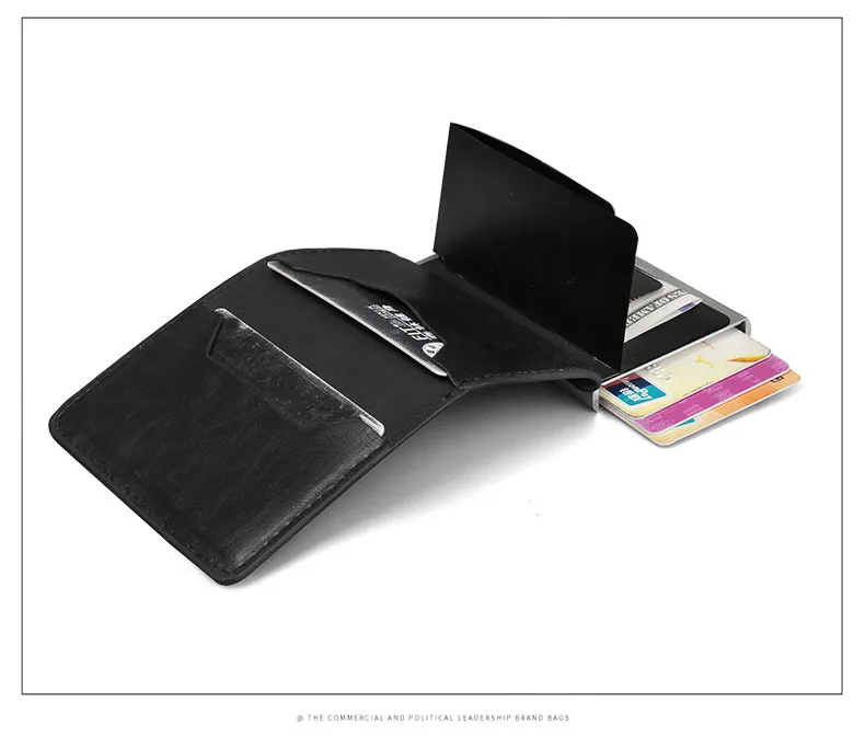 Мужской металлический держатель для Карт RFID алюминиевый сплав держатель для кредитных карт PU кожаный кошелек Противоугонный мужской автоматический всплывающий RFID кошелек