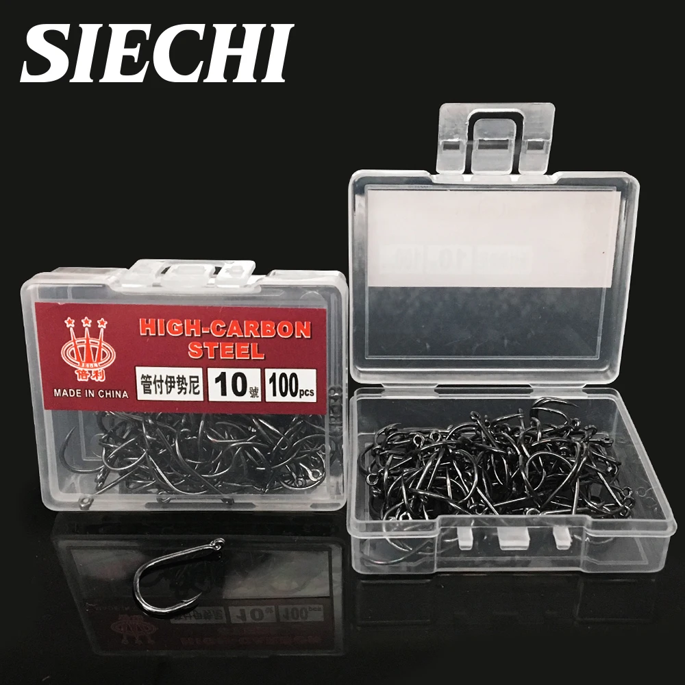 

SIECHI 100Pcs High Carbon Steel Fishing Hooks Set in Fly Fishhooks Jig Barbed With Hole For Fishing Accessories Pesca 4# -12#