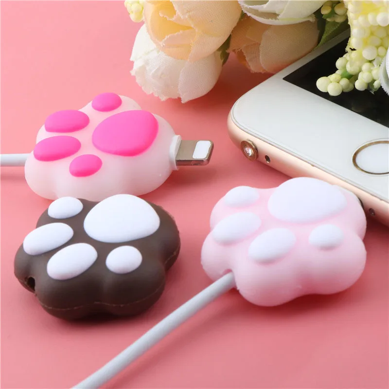 

1Pcs Silicone Cat Paws Cable Protector Cute Anti-Break Cartoon Animal Model Cover Charging Cable Winder For iPhone Usb Cable